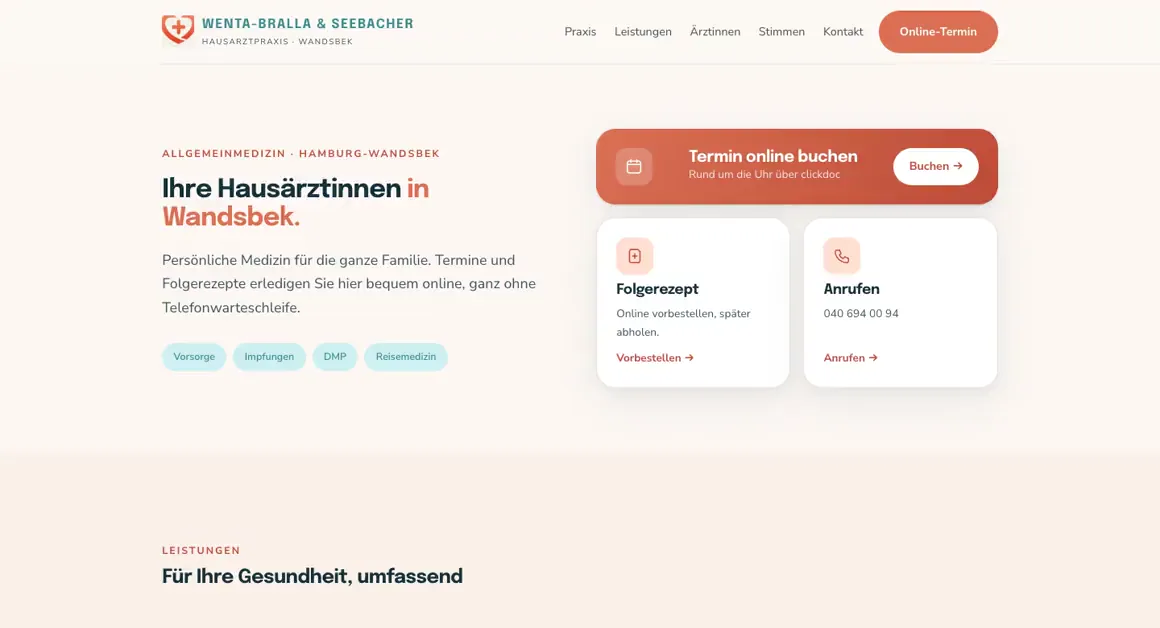 Entwurf einer Website, Hausarztpraxis · Hamburg