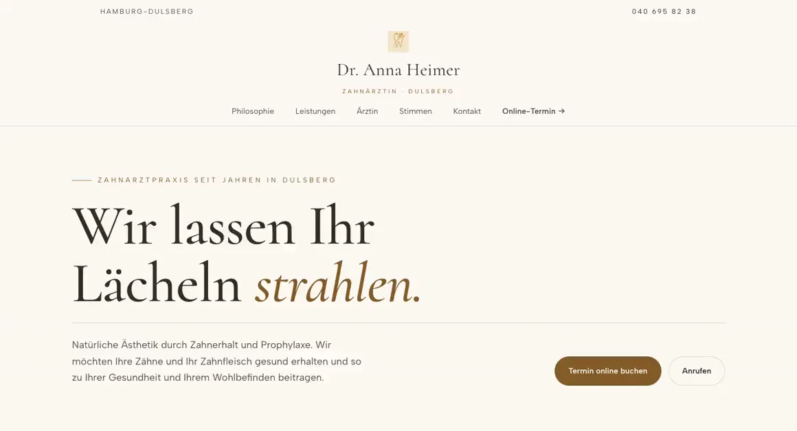 Demo-Entwurf einer Website, Zahnärztin · Hamburg