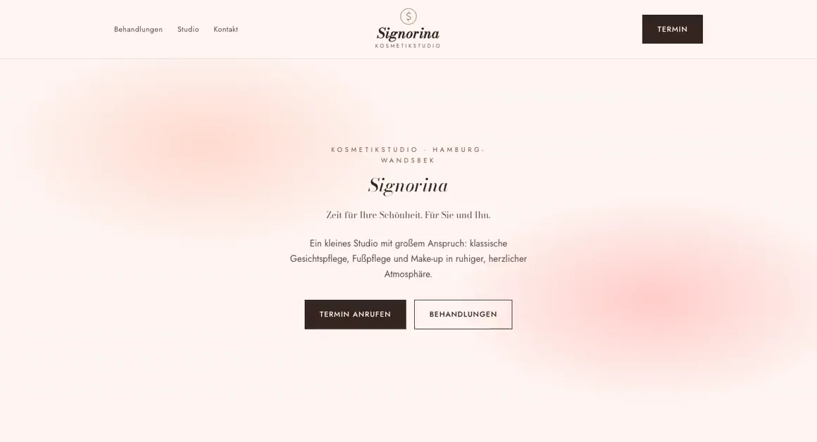 Entwurf einer Website, Kosmetikstudio · Hamburg