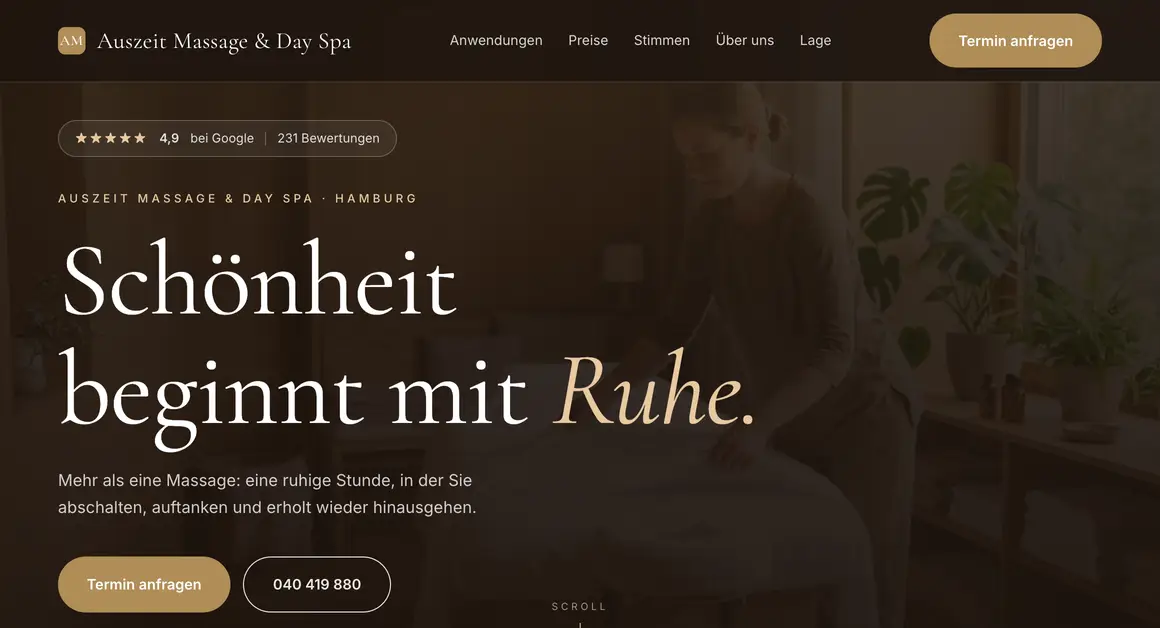 Entwurf einer Website, Massage & Day Spa · Hamburg