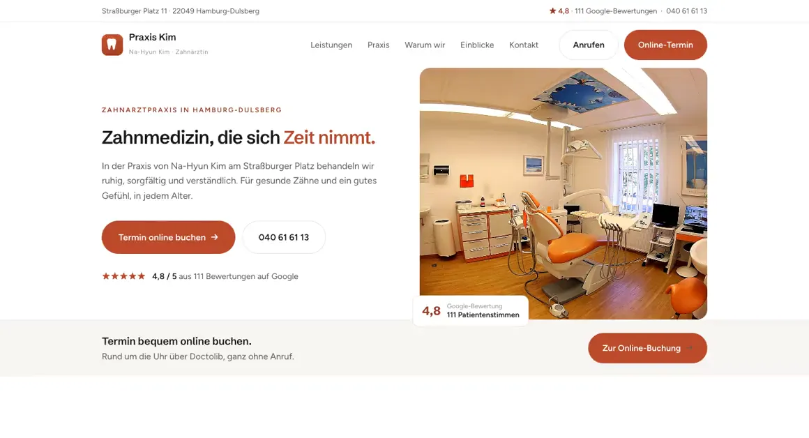 Demo-Entwurf einer Website, Zahnarztpraxis · Hamburg