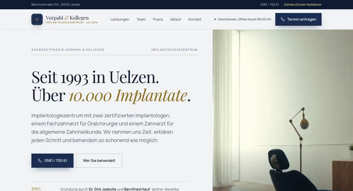 Demo-Entwurf einer Website, Zahnärzte · Uelzen